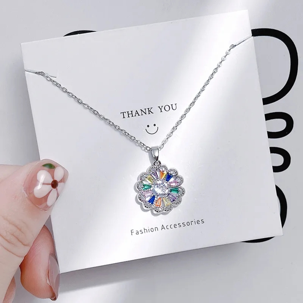Silver Multicolor Pendant Necklace